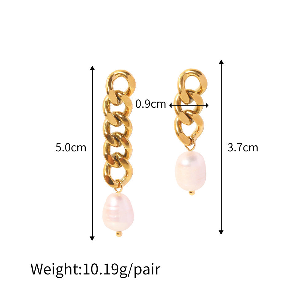 18K Gold Plated Pearl Asymmetric Chain Earrings