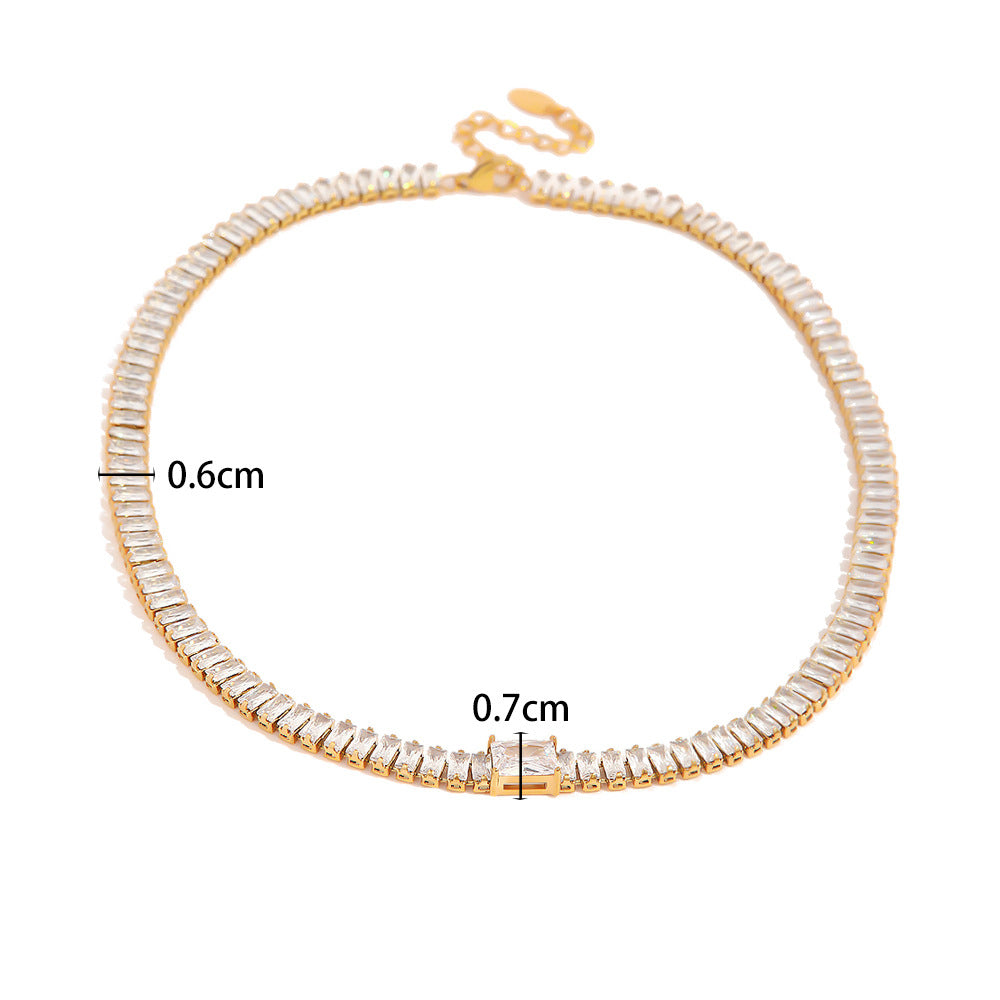 18K Gold Fashion Personality Square Inlaid Green Zircon Design Bracelet Necklace Set