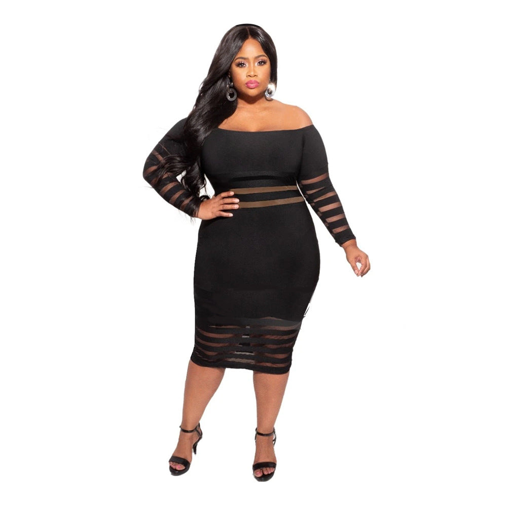 Plus Size Women Clothing  Sexy Hip Lifting Black  Dress