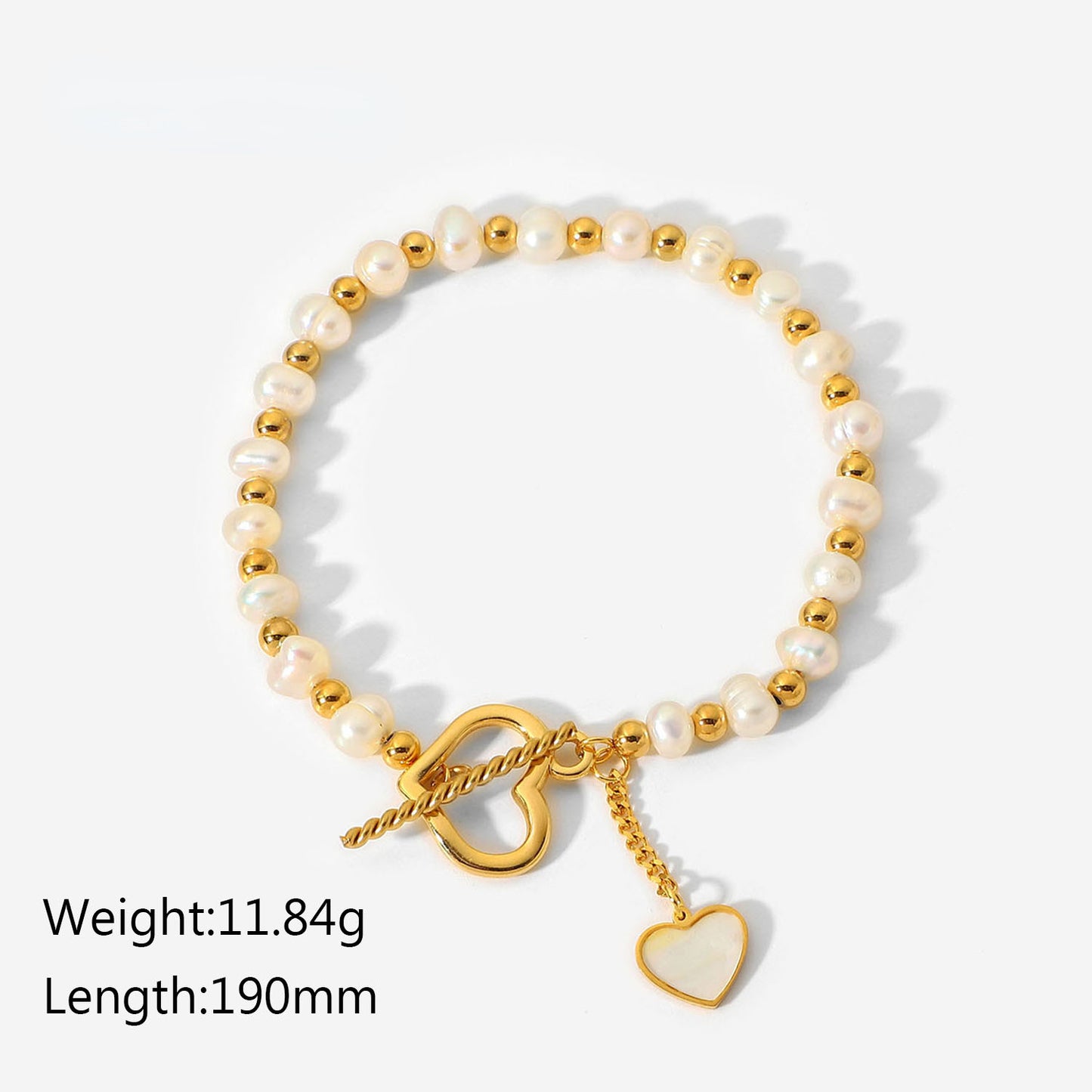 18K Gold Pearl Heart OT Buckle Bracelet