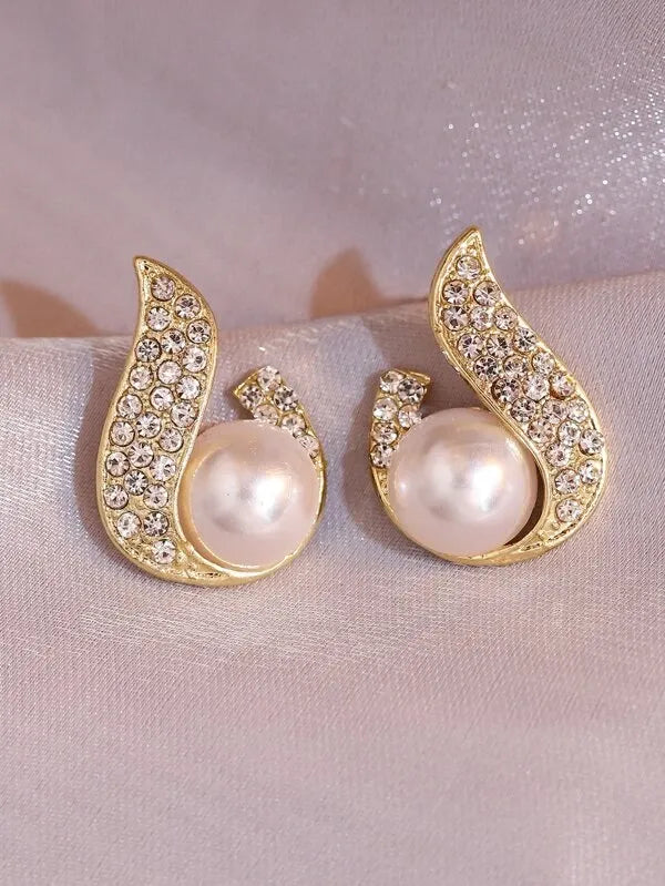 Rhinestone & Faux Pearl  Stud Earrings