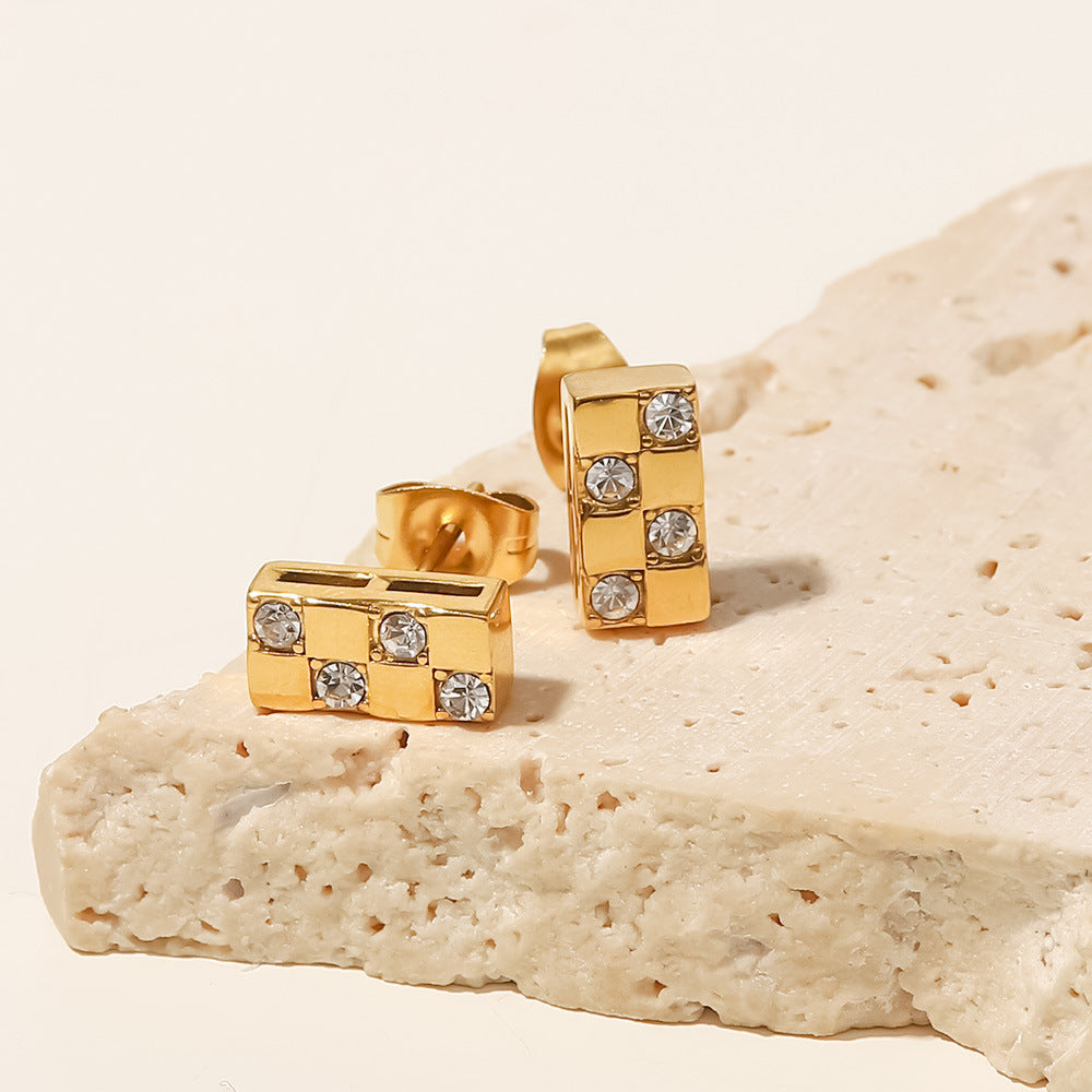 18K Gold Plated Rectangular Diamond Earrings