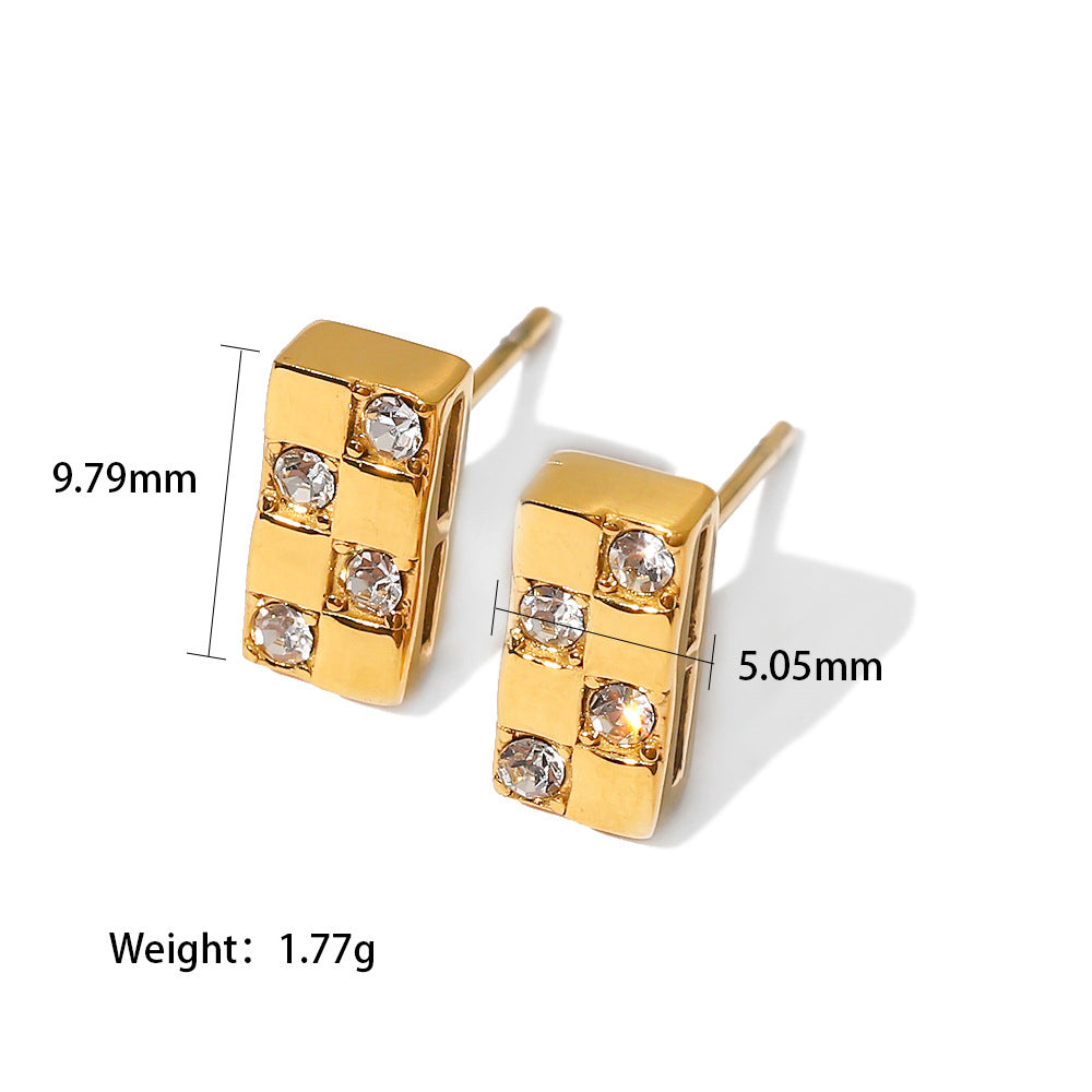 18K Gold Plated Rectangular Diamond Earrings