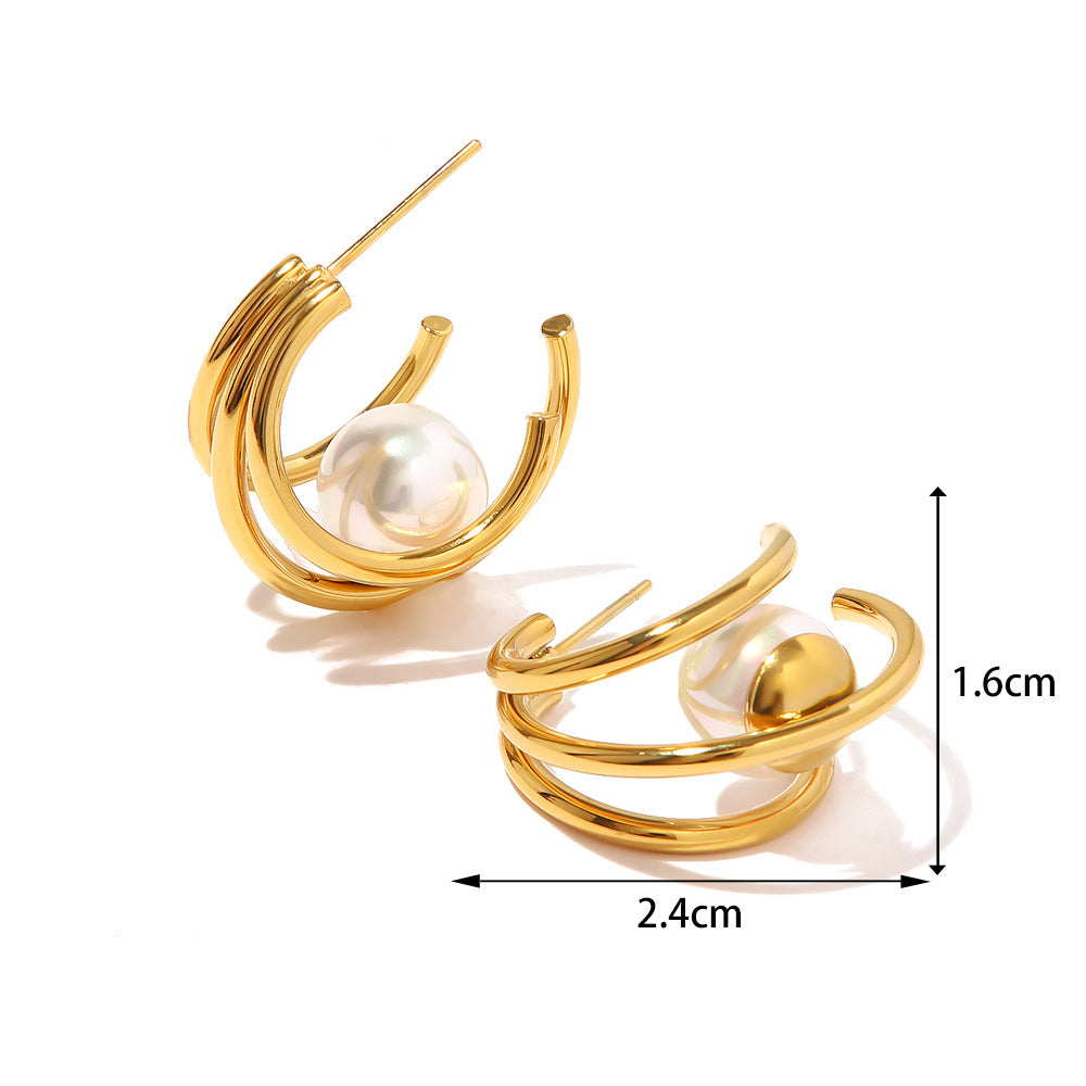 18k Gold Exquisite and Fashionable Pearl C-Shape Design Versatile Earrings