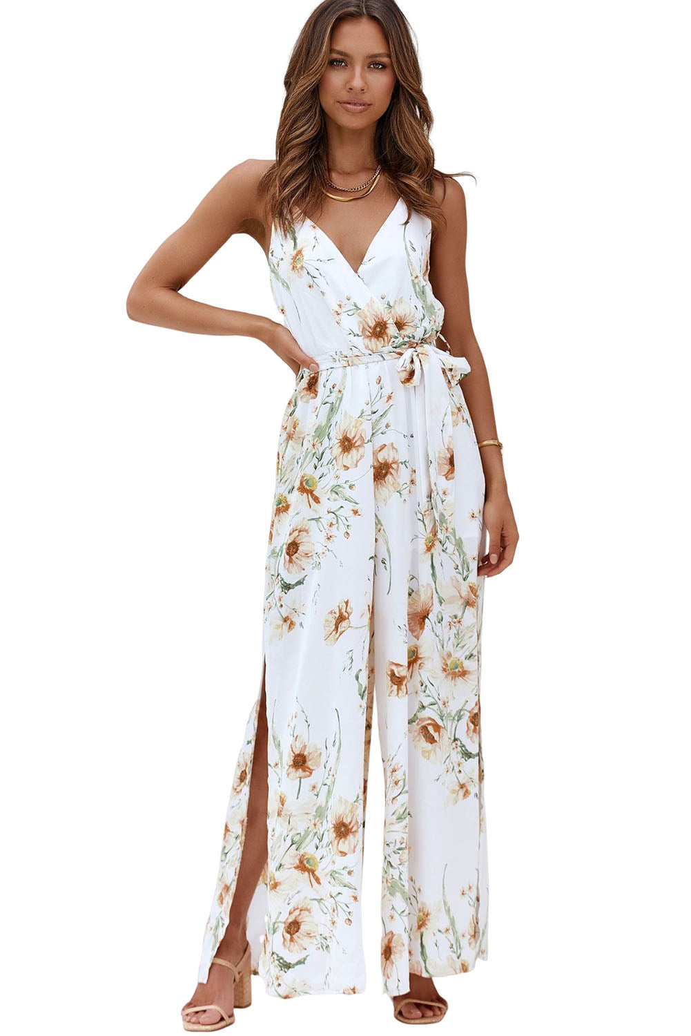 Poppy Print Belted Cami Wide Leg Jumpsuit