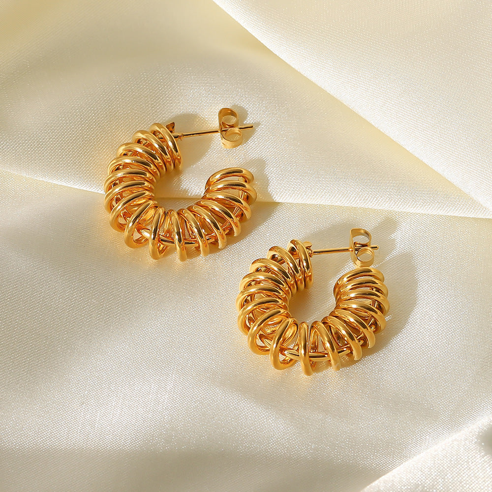 18K Gold Electric Coil Geometric C-Shaped Earrings