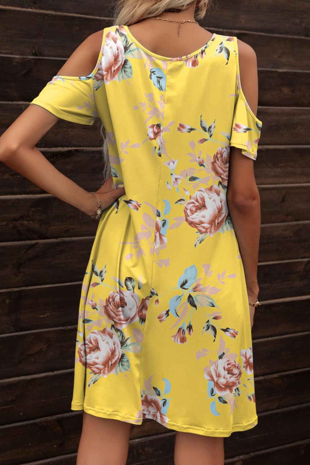 Floral Round Neck Cold-Shoulder Dress