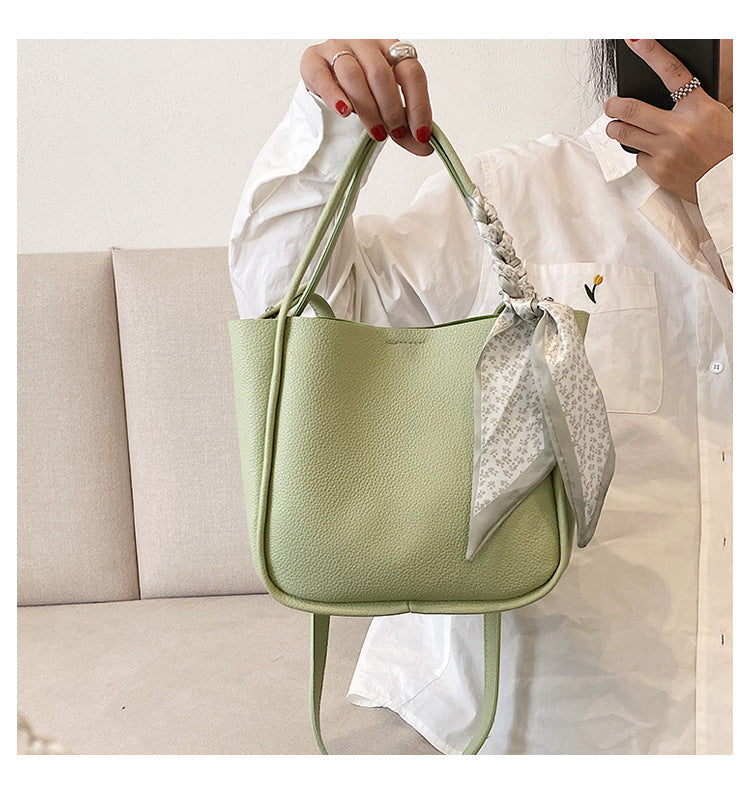 Fashionable Lychee Pattern Hand-Held Shoulder Bag New Simple Silk Scarf Bag All-Match Child Mother Bag Messenger Female Bag