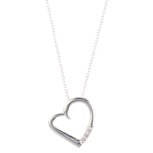 14K Silver Plated Love Heart Pave Pendant Necklace