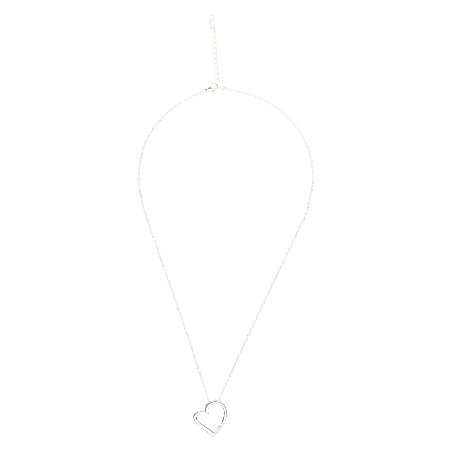 14K Silver Plated Love Heart Pave Pendant Necklace