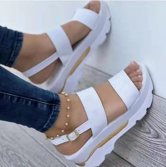 Letter Wide Face With Sweet Style Thick Bottom Wedge Sandals