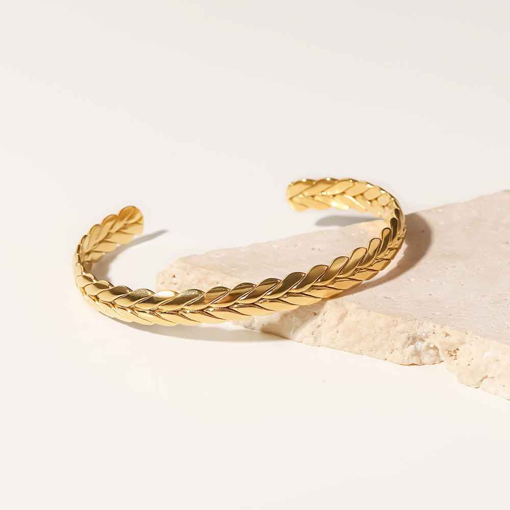 18k Gold Plated Wheat Ear Shaped Open Bracelet