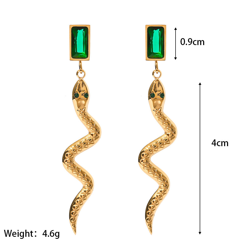 18k Plated Cubic Zirconia Delicate Snake Rectangle Drop Earrings