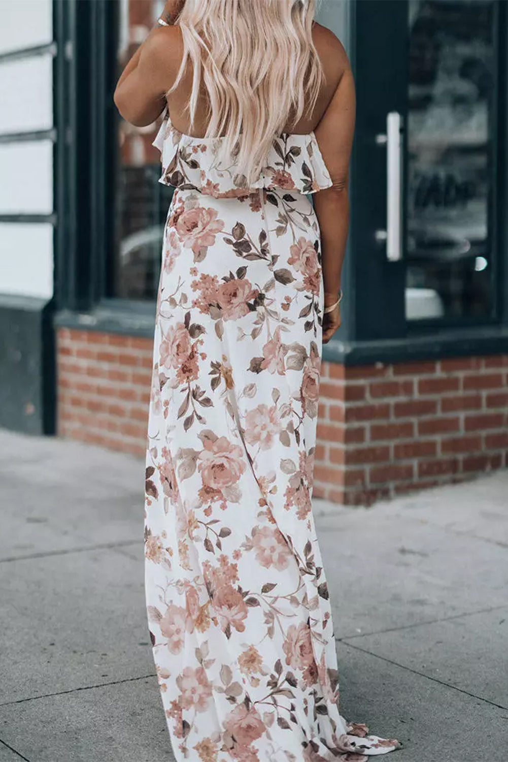 Floral Slit Ruffled Halterneck Maxi Dress