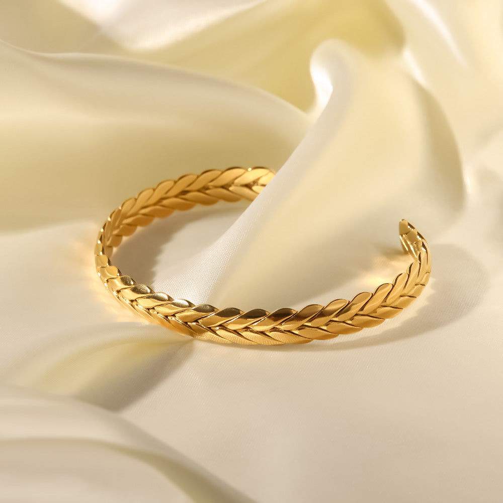 18k Gold Plated Wheat Ear Shaped Open Bracelet