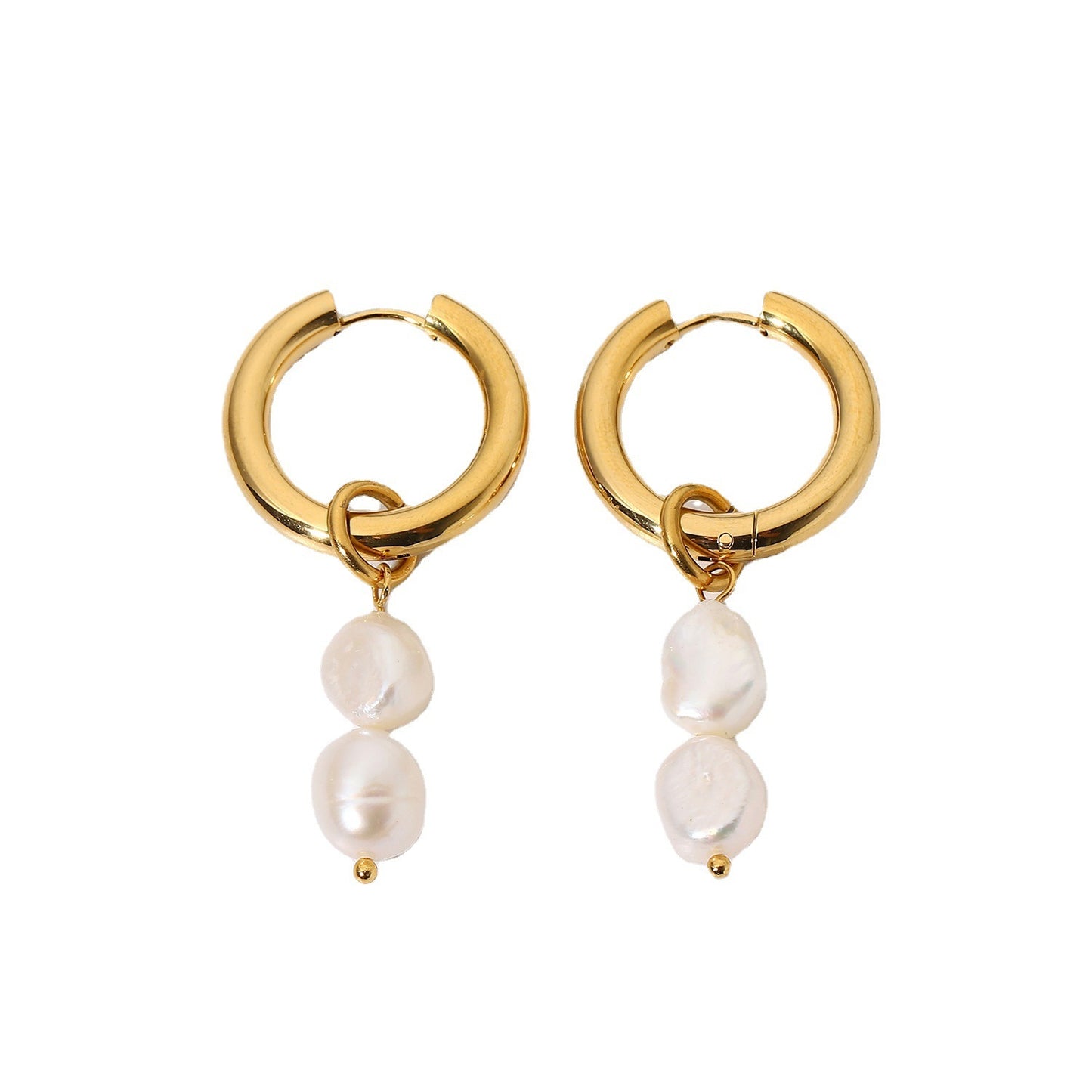 18K Gold Pearl Drop Double Earrings