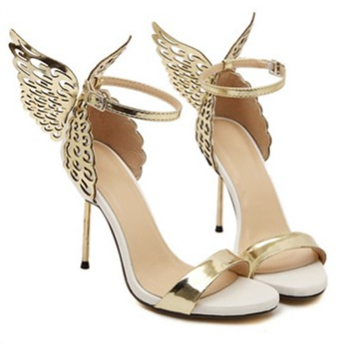 Summer new European and American fashion slim heel women's shoes Angel butterfly wings high heel sandals