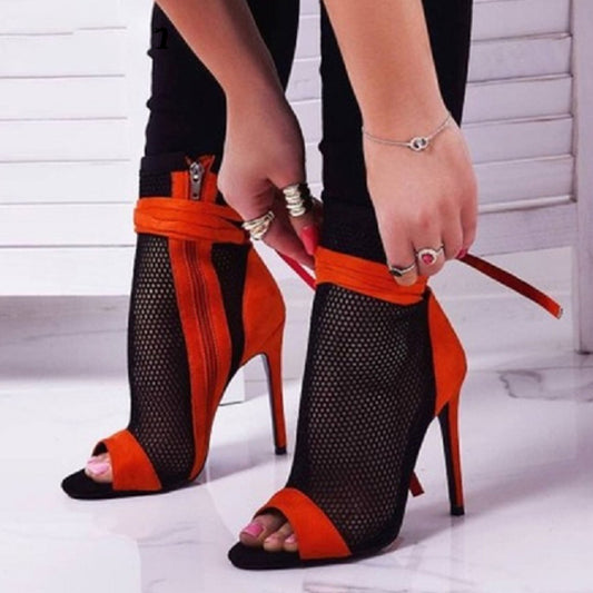 New Sexy Mesh Hollow Fish Mouth Sandals Hollow Mesh Fish Mouth Cool Boots Nightclub Lace Roman Sandals
