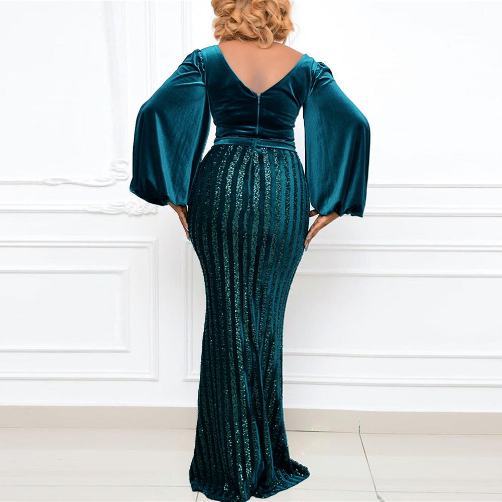 Plus Size Sexy Party Host Split  Beaded Maxi Dress