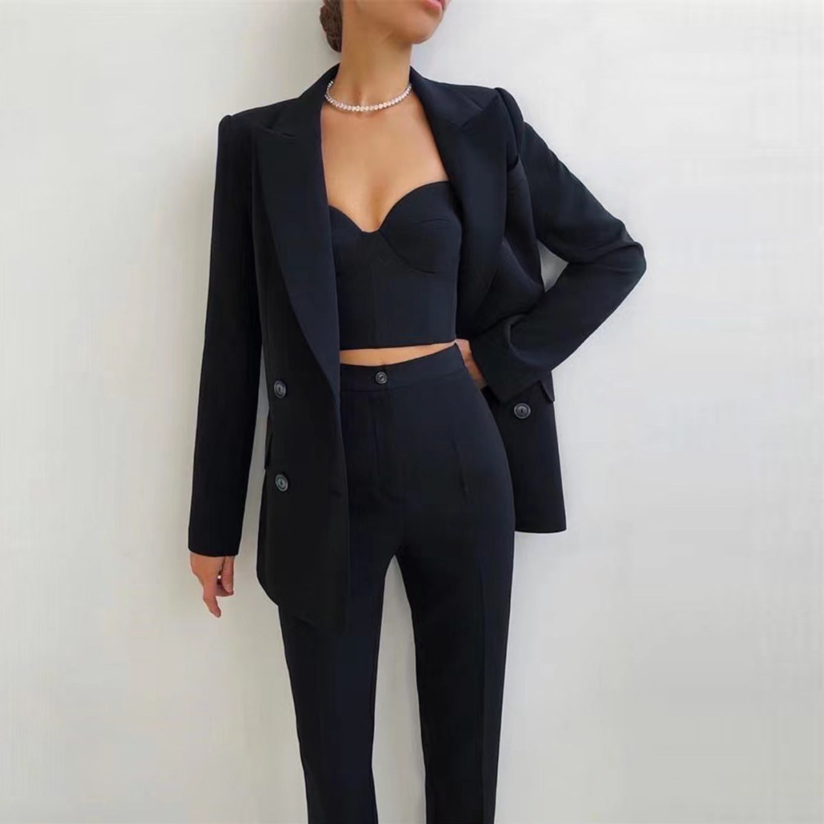 High Quality Casual Office Business Women    plus Bra Pants Blazer Suit Set