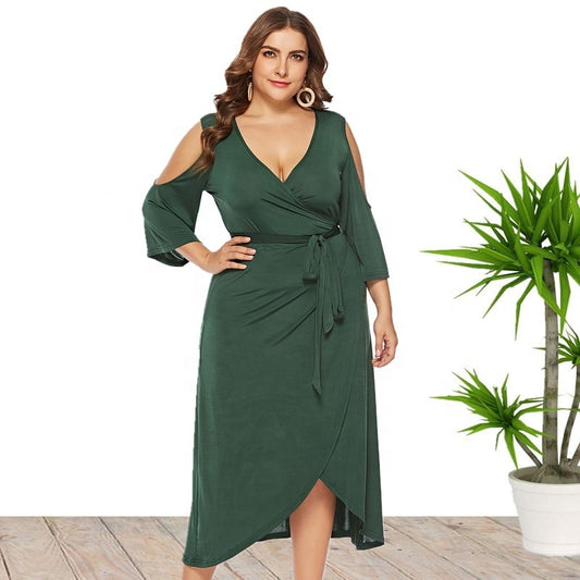 Plus Size Plus Size Summer  Women Clothes Short Sleeve Split Lace up off Shoulder Dress