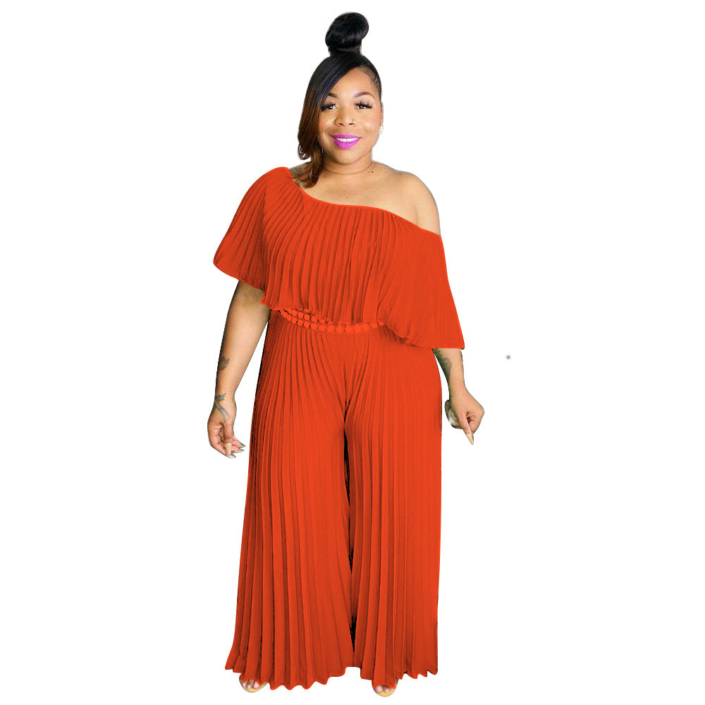 Plus Size Pleated High Temperature Stereotypes Solid Color Elegant Casual Trousers Jumpsuit Pants for Women