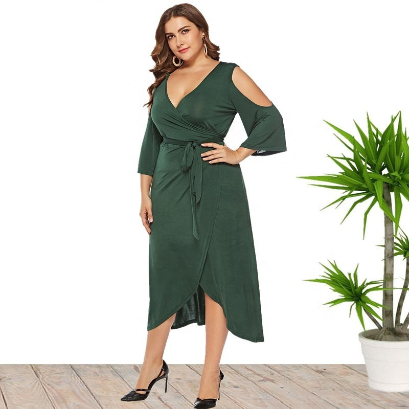 Plus Size Plus Size Summer  Women Clothes Short Sleeve Split Lace up off Shoulder Dress