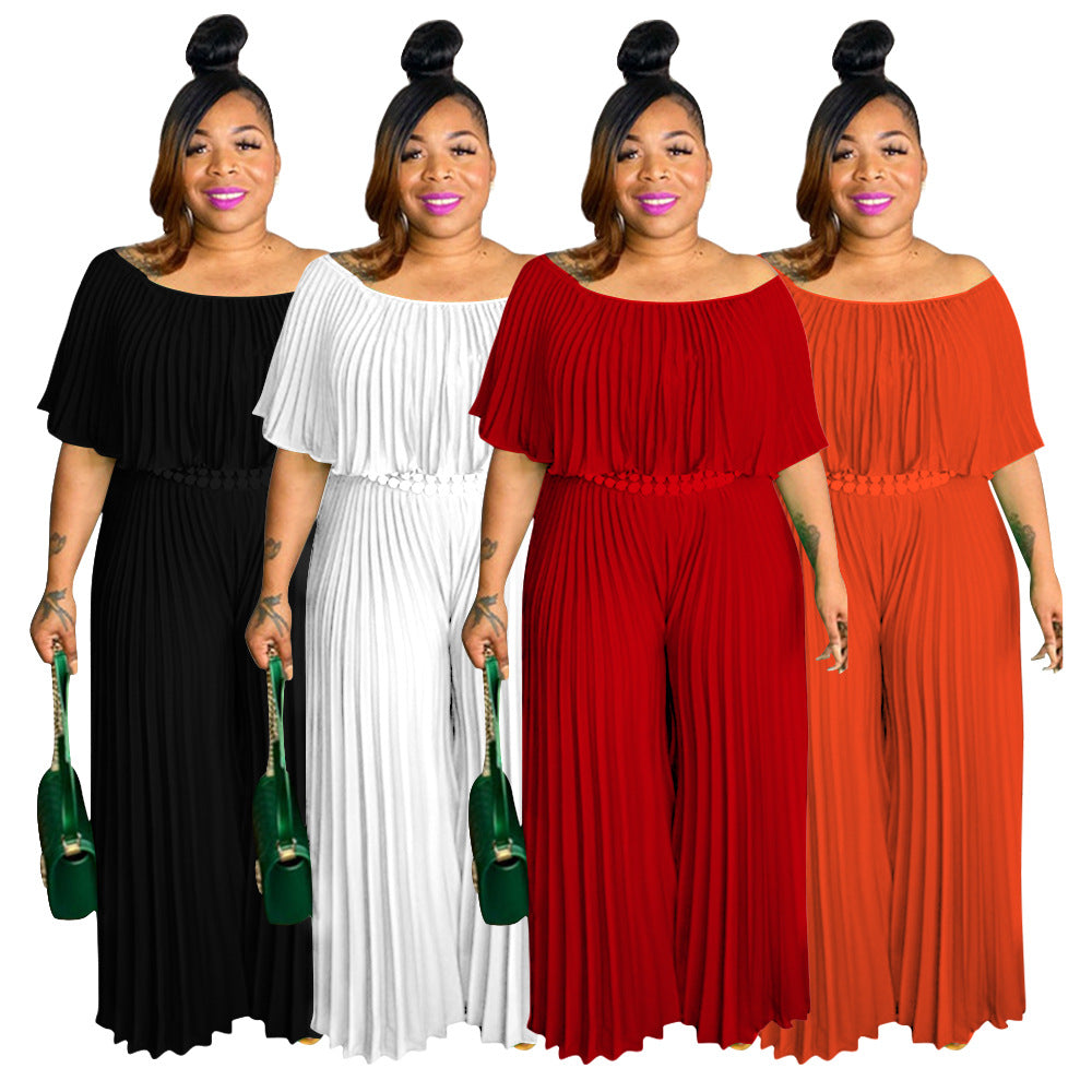 Plus Size Pleated High Temperature Stereotypes Solid Color Elegant Casual Trousers Jumpsuit Pants for Women