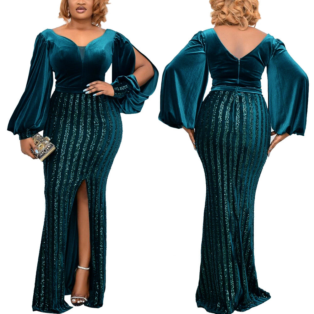 Plus Size Sexy Party Host Split  Beaded Maxi Dress