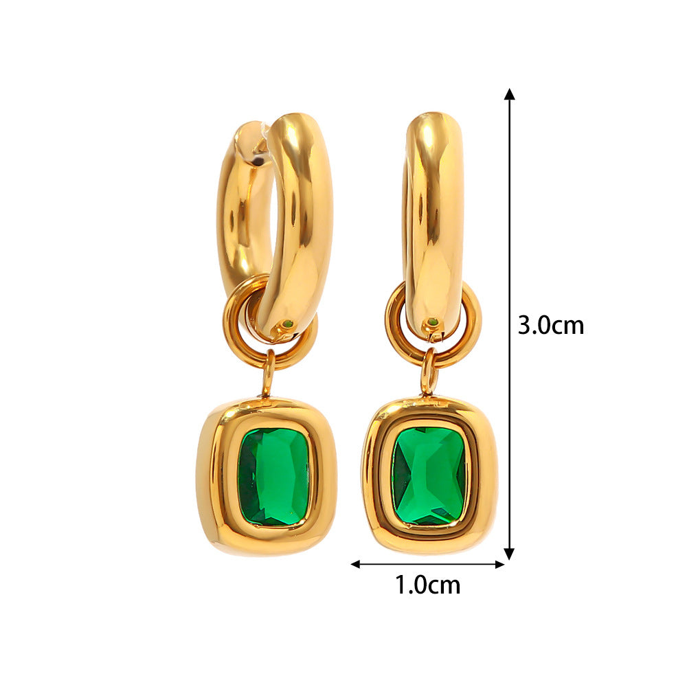 18k Gold Fashion Vintage Inlaid Green Zircon Drop Earrings