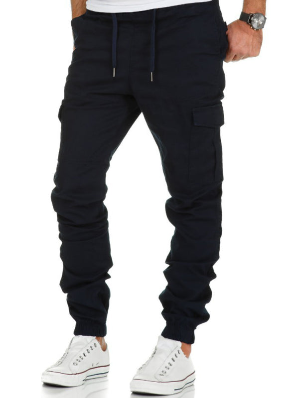 Men's Solid Color Drawstring Waist Cargo Pants