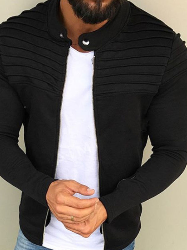 Men's Solid Color Full Zip With Button Neck Jacket
