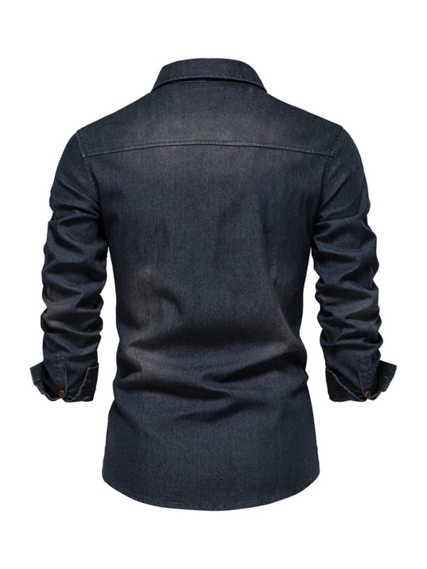 Denim non-iron shirt men's casual solid color non-iron men's long-sleeved shirt