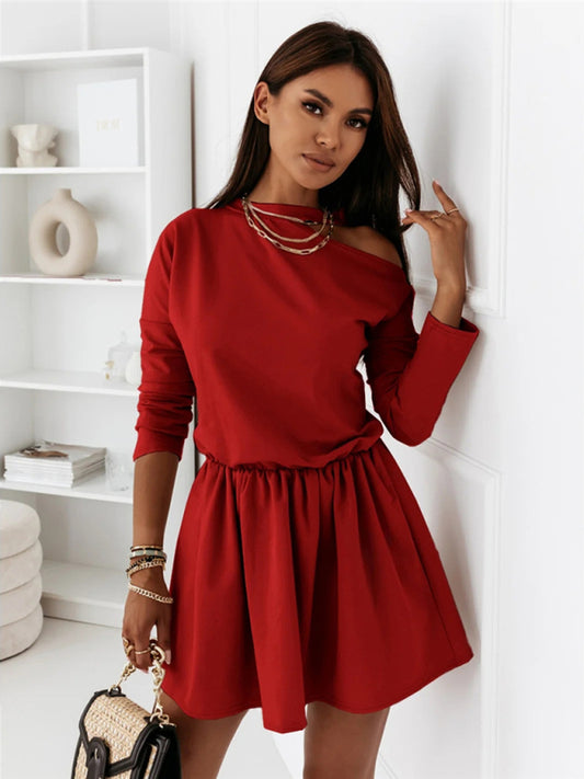 Women's Solid Color Round Neck Off Shoulder Long Sleeve Dress