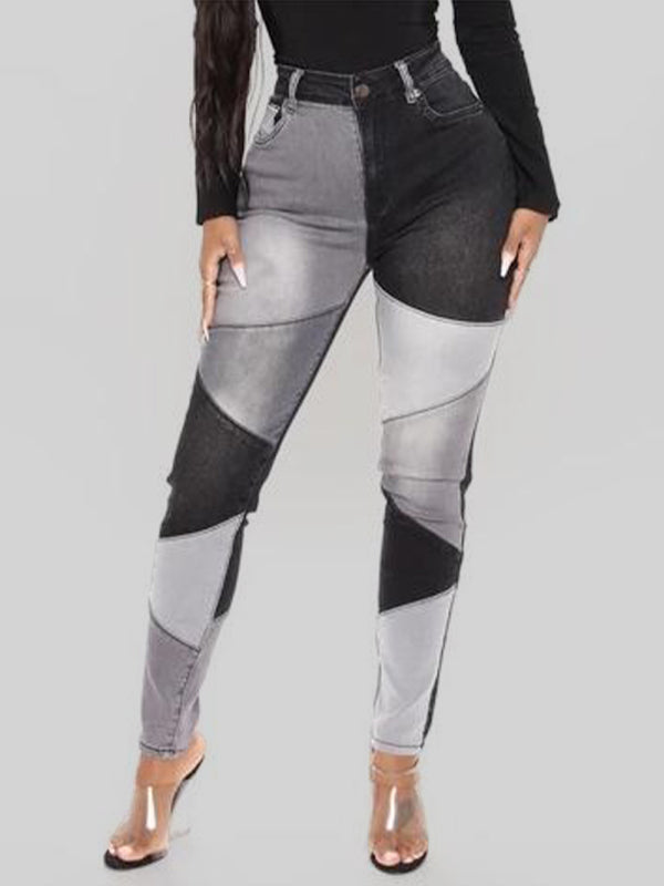 Women's High Waist Colorblock Skinny Jeans