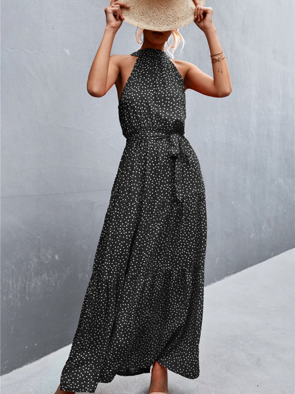 Women's Polka Dot Halter Neck Tiered Midi Dress