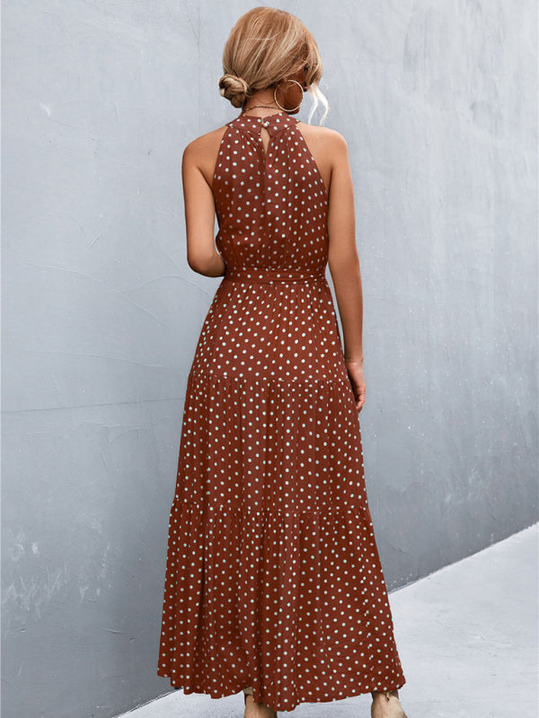 Women's Polka Dot Halter Neck Tiered Midi Dress