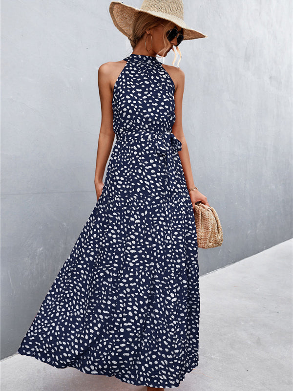 Women's Polka Dot Halter Neck Tiered Midi Dress