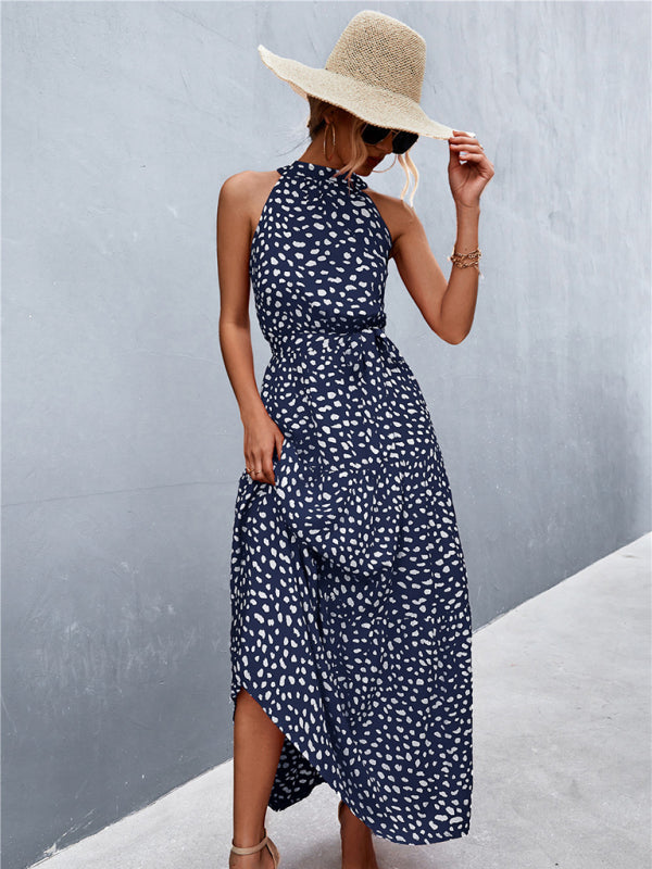 Women's Polka Dot Halter Neck Tiered Midi Dress