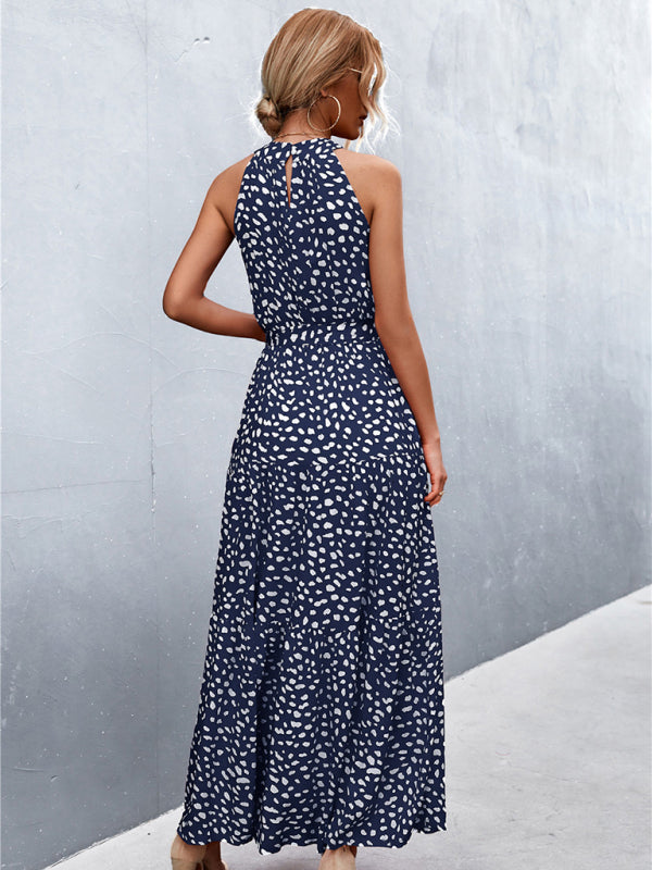 Women's Polka Dot Halter Neck Tiered Midi Dress