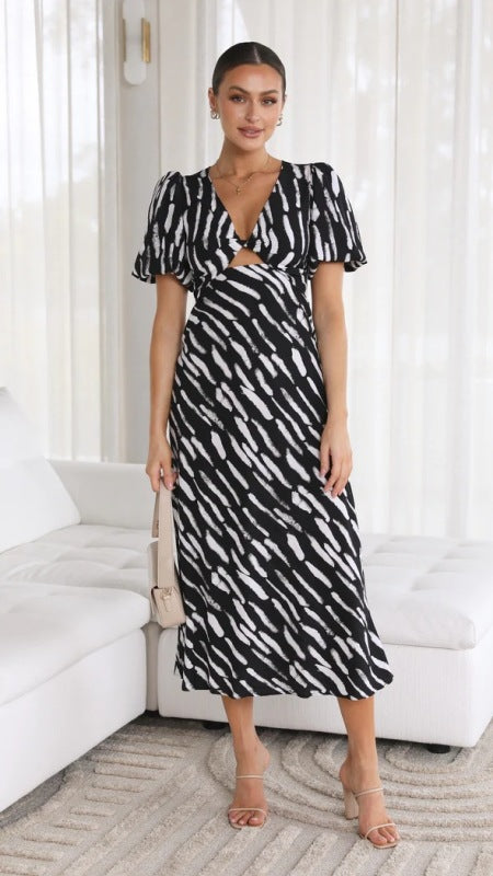 Women's Printed Printed V-Neck Midi Dress